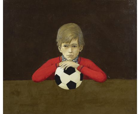 Jef WAUTERS (1927-2013), oil on canvas ‘Boy with football’, signedJef WAUTERS (1927-2013), olie op doek ‘Jongen met voetbal’,