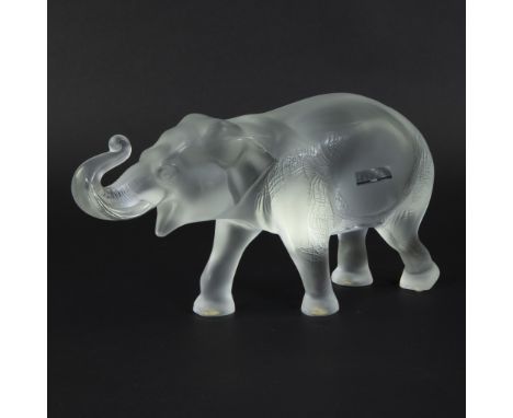 Sculpture in frosted and transparent glass by Lalique France of a Javanese elephant, marked, with original boxLalique France,