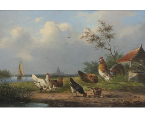 Joseph VAN SEVERDONCK (1819-1905), oil on panel ‘Farm with chickens and rooster’, signedJoseph VAN SEVERDONCK (1819-1905), ol