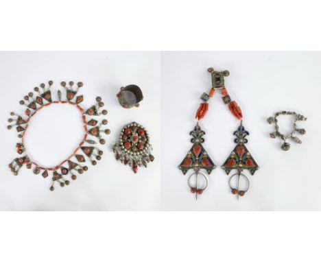 Algeria Kabyle dowry jewelery in silver and fine coral, early 19th centuryAttached to 1 necklace is a Roman ring with image e