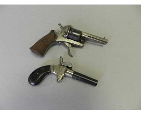 A late 19th century Belgian 7mm six-shot single-action revolver, with a hammer which cocks the revolver, Liege proof marks to