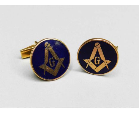 A pair of 9ct gold and blue enamel Masonic cufflinks, weight approx. 13.8gCondition report: Hallmarks crisp and clear, some s