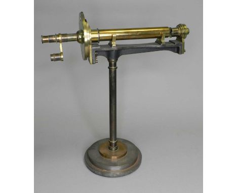 A lacquered brass polarimeter by W. &amp; J. George Ltd, Birmingham, number 1188, with 8 inch detachable brass tube for polar