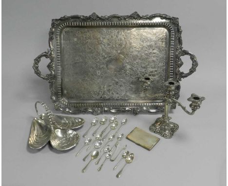 An engine turned silver cigarette case, Mappin &amp; Webb, Birmingham 1959, together with a silver plated oyster shell form t