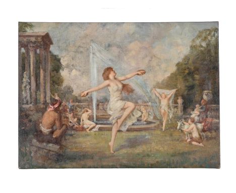 FOLLOWER OF ADOLPHE LALIRE DANCING MUSES Oil on canvas 56 x 76cm (22 x 29¾ in.) Unframed   Condition Report:  Small losses of