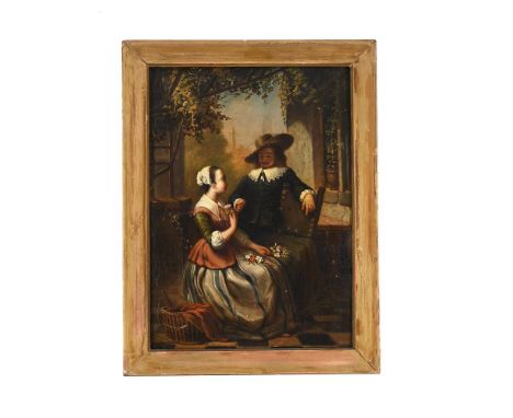 DUTCH SCHOOL (18TH CENTURY) A GENTLEMAN AND HIS LADY Oil on panel 24.5 x 17cm (9½ x 6½ in.)Please note measurements do not in