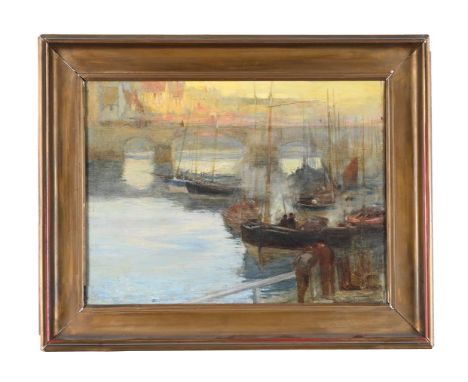 BRITISH SCHOOL (19TH/EARLY 20TH CENTURY) BOATS ON A RIVER Oil on canvas Indistinctly signed 'H. W *******' (lower right) 32 x