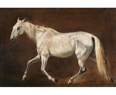 FRANZ ADAM (GERMAN 1815-1886) STUDY OF A TROTTING HORSE  Oil on canvas laid on board  Inscribed and dated Munich 17.10.1986 i