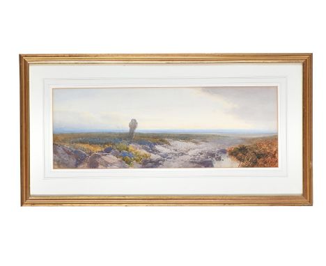 FREDERICK JOHN WIDGERY (BRITISH 1861-1942) MONUMENT ON THE MOORS  Watercolour and pencil  Signed (lower left) 23.5 x 67cm (9¼