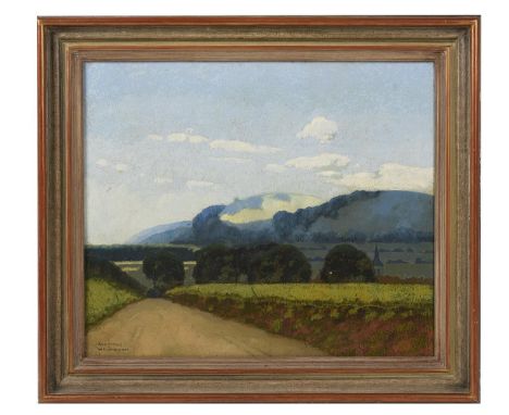 REGINALD WILKINSON (BRITISH 1881-[?]) A ROAD IN WEST SUSSEX Oil on canvas Singed (lower left) 49 x 60cm (19¼ x 23½ in.)  Exhi