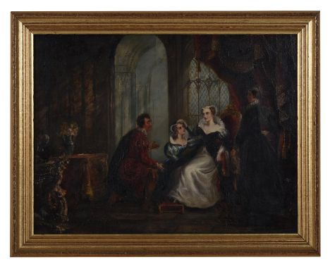 ANN BEAUMONT (BRITISH 1798 - 1866) MARY QUEEN OF SCOTS IN AUDIENCE Oil on panel Signed and dated '1822' (lower right) 33 x 45