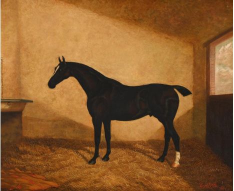 ALBERT CLARK (BRITISH 1843-1928) HORSE IN A STABLE  Oil on canvas  Signed and dated 1889 (lower right) 50.5 x 61cm (19¾ x 24 