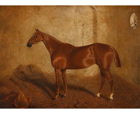J.C. PARTRIDGE (BRITISH 19TH CENTURY) HORSE IN A STABLE  Oil on canvas  Signed and dated 1884 (lower right)  45.5 x 61.5cm (1