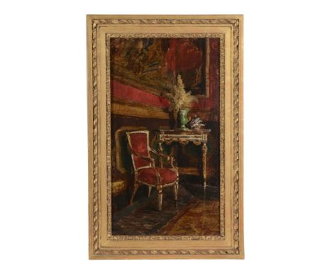 MANNER OF JACQUES EMILE BLANCHE  INTERIOR SCENE  Oil on canvas  Bears signature (lower right) 45 x 25cm (17½ x 9¾ in.)Please 