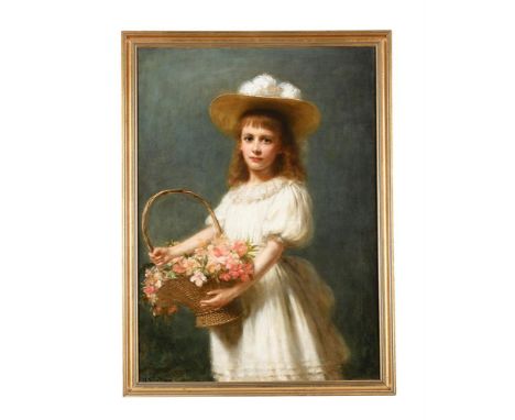 HERMANN SCHMIECHEN (GERMAN 1855-1923) PORTRAIT OF A GIRL HOLDING A BASKET OF FLOWERS Signed and dated '91' (lower left) 103 x
