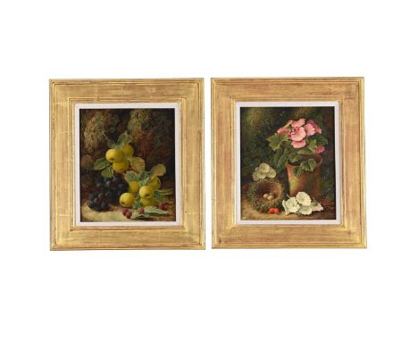 OLIVER CLARE (BRITISH 1853-1927)  A PAIR OF STILL LIVES WITH BIRD NESTS Oil on canvas Signed (lower right) 29 x 24cm (11¼ x 9