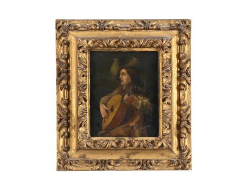 FOLLOWER OF JAN MIENSE MOLENAER  MAN WITH A LUTE  Oil on canvas  18 x 14cm (7 x 5½ in.)Provenance: Sale, Christie's, 16 June 