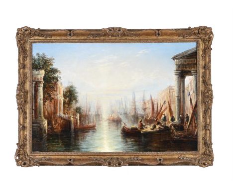 FOLLOWER OF FRANCIS MOLTINO A CAPRICCIO RIVER VIEW Oil on canvas 49 x 74.5cm (19¼ x 29¼ in.)  Please note measurements do not