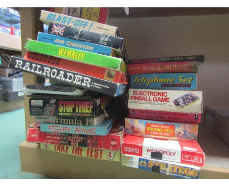 Assorted board games, toys and puzzles including Stop Thief Electronic Cops And Robbers, Waddington's Blast-off, Arrow Batter