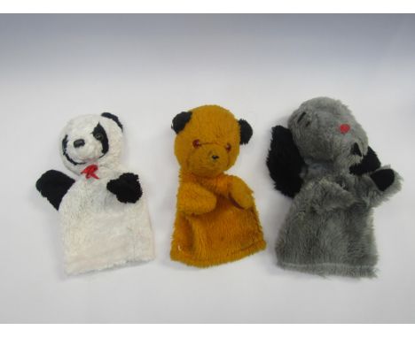 Three vintage Sooty glove puppets to include Sooty, Sweep and Sue 