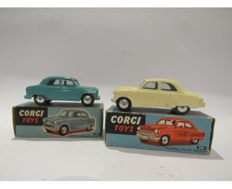 Two boxed Corgi Toys diecast cars to include 201 Austin Cambridge Saloon and 203 Vauxhall  Velox Saloon (2) 