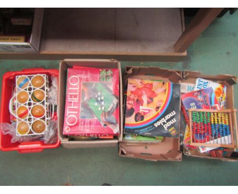 Assorted board games and toys including Mad Marbles, Family Fortunes, abacus, boules etc 