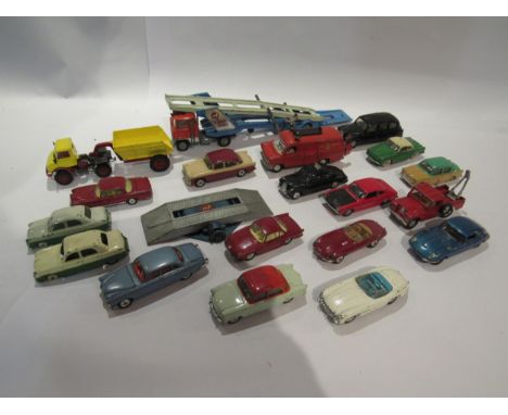 A collection of loose playworn diecast vehicles including, Spot-On Austin Taxi F.X.4, Dinky Ford Zephyr, Volkswagen Karmann G