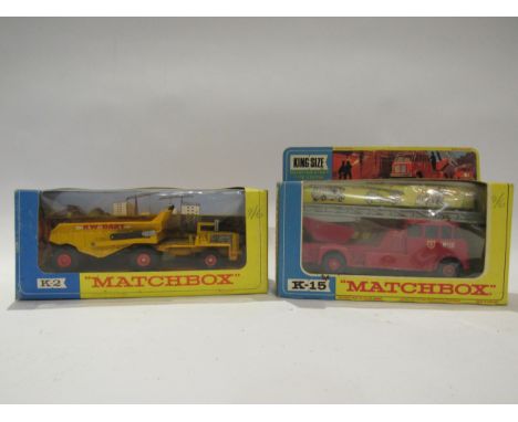 Two boxed diecast Lesney Matchbox King Size diecast vehicles to include K2 KW Dump Truck and K15 Merryweather Fire Engine 