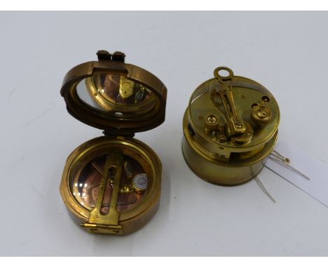 A BRASS CASED POCKET SEXTANT WITH SCREW-OFF COVER TOGETHER WITH A BRASS CASED COMPASS MARKED STANLEY (sic), LONDON.