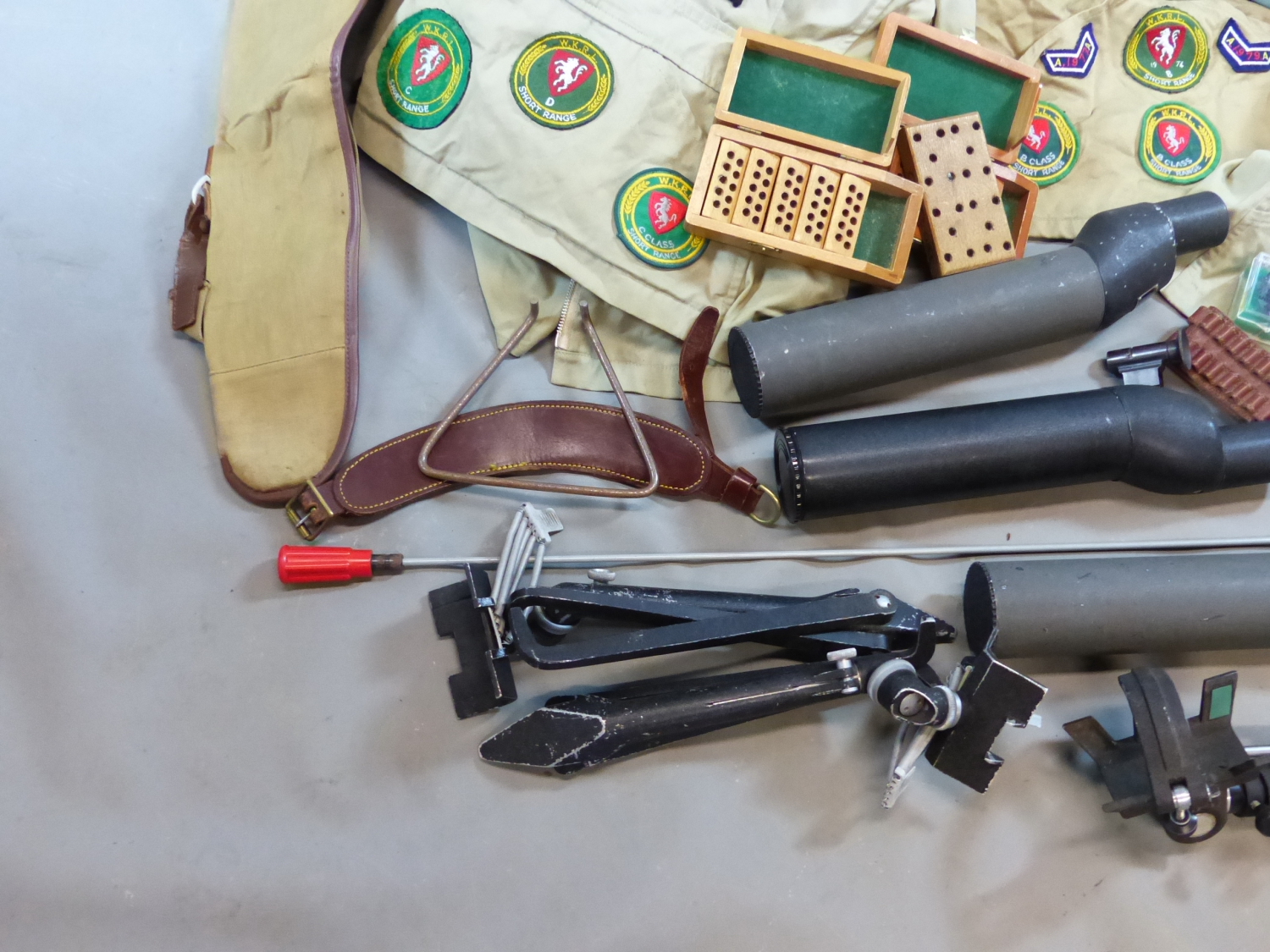 A COLLECTION OF SMALL BORE RIFLE SHOOTING EQUIPMENT TO INCLUDE