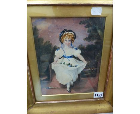TWO MID 19th.C. ENGLISH SCHOOL PORTRAIT OF YOUNG LADIES, WATERCOLOURS, THE LARGEST 23 x 18cms.