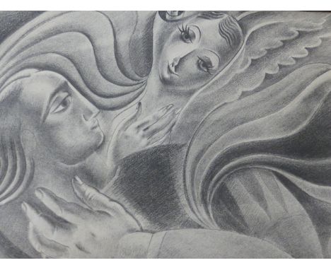 VINCENT BROWN (20th.C. SCHOOL)  MULBERRY TREE GROWING PENCIL SIGNED AND DATED 1940 LITHOGRAPH AND ANOTHER OF LOVERS.    35 x 
