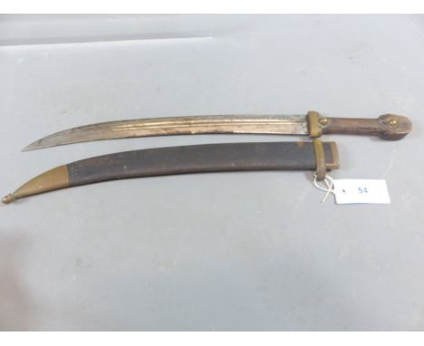 A RUSSIAN ARTILLERY "BEBUT" SHORT SWORD. WOOD GRIP WITH BRASS STUD MOUNTS , ORIGINAL SCABBARD MARKED WITH UNIT NUMBERS, THE D