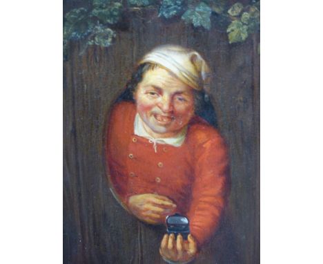 EARLY 19th.C. SCHOOL. THE SNUFF BOX, AN OIL ON PANEL.   23 x 19cms.