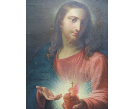 A 19th.C.ITALIAN SCHOOL PORTRAIT OF CHRIST, OIL ON CANVAS.