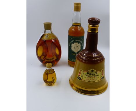 FOUR BOTTLES OF SCOTCH TO INCLUDE BELLS, MAYFLOWER AND DIMPLE.