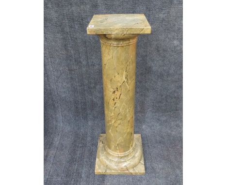 AN ANTIQUE ARCHITECTURAL FORM PEDESTAL WITH FAUX MARBLE DECORATION.   H.107cms.