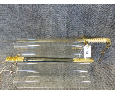 A GEORGE V NAVAL MIDSHIPMAN'S  DIRK WITH ETCHED BLADE BY GIEVES  COMPLETE WITH SCABBARD BEARING OWNERS INITIALS H.T.C.