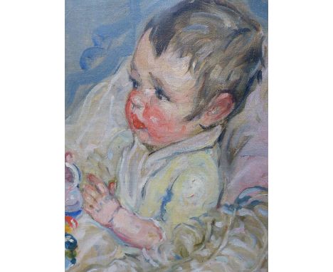 EARLY 20th.C. AMERICAN SCHOOL, PORTRAIT OF A BABY, OIL ON CANVAS    53 x 44cms. TOGETHER WITH A LATER PASTEL PORTRAIT OF THE 