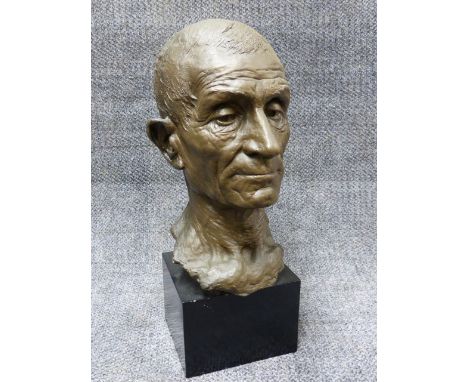 EARLY 20th.C.SCHOOL. PORTRAIT OF A MAN ON PATINATED RESIN PLINTH BASE. OVER ALL H. 48cms.