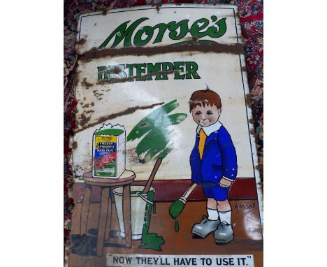 A LARGE PICTORIAL ENAMEL ADVERTISING SIGN FOR MORSES DISTEMPER