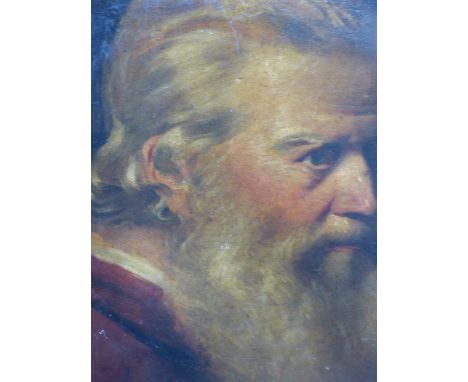 19th.C.CONTINENTAL SCHOOL AFTER THE OLD MASTERS. A PORTRAIT OF A BEARDED MAN, OIL ON BOARD, UNFRAMED.   47 x 33cms.