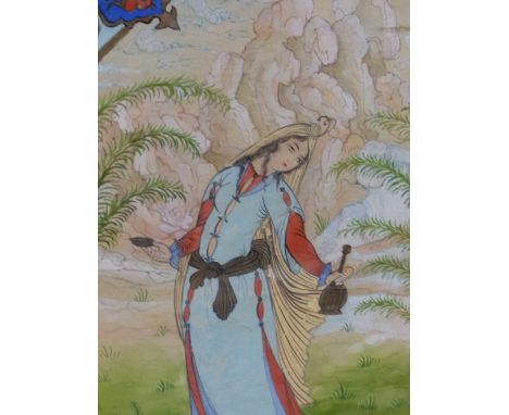 FOUR INDO PERSIAN MINIATURE PAINTINGS OF FIGURES ON HORSEBACK AND OTHER OUTDOOR PURSUITS TOGETHER WITH ANOTHER PORTRAIT OF A 