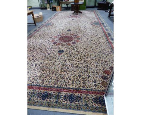 AN IMPRESSIVE WILTON WOOL GALLERY CARPET OF PERSIAN DESIGN. 855 x 367cms.