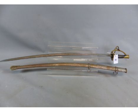 AN AMERICAN MADE CAVALRY TYPE SWORD, WIRE BOUND GRIP WITH BRASS GUARD THE BLADE STAMPED AMES MFG CO.CHICOPEE MASS. & U.S.MM18