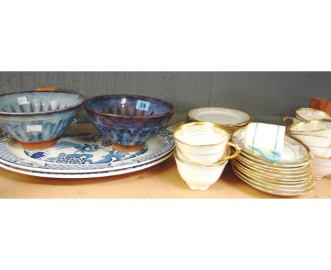 A pair of contemporary handmade pottery bowls, 18.5cm diameter, together with a Royal Albert tea service, dinner wares and ot