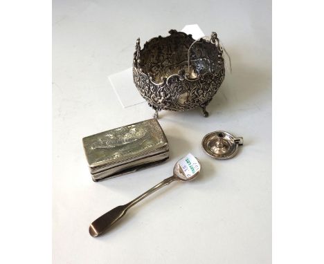 A Dutch cast silver oval sweetmeat basket, second half 19th century, in Rococo style, on four scroll feet, 9cm wide, a late V