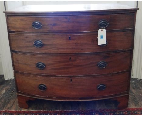 A George III mahogany bowfront chest fitted with four long drawers, on bracket feet, 106.5cm wide.