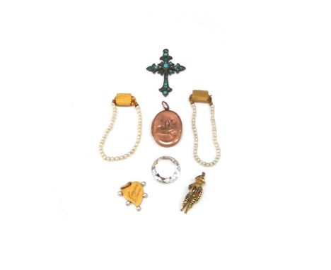 A gold and seed pearl heart pendant 'toujours le meme', two seed pearl bracelets, a 9ct gold oval locket, a large brilliant c