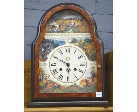 A Smiths mahogany cased mantel clock, a reproduction mantel clock, barometer and thermometer, (3). 